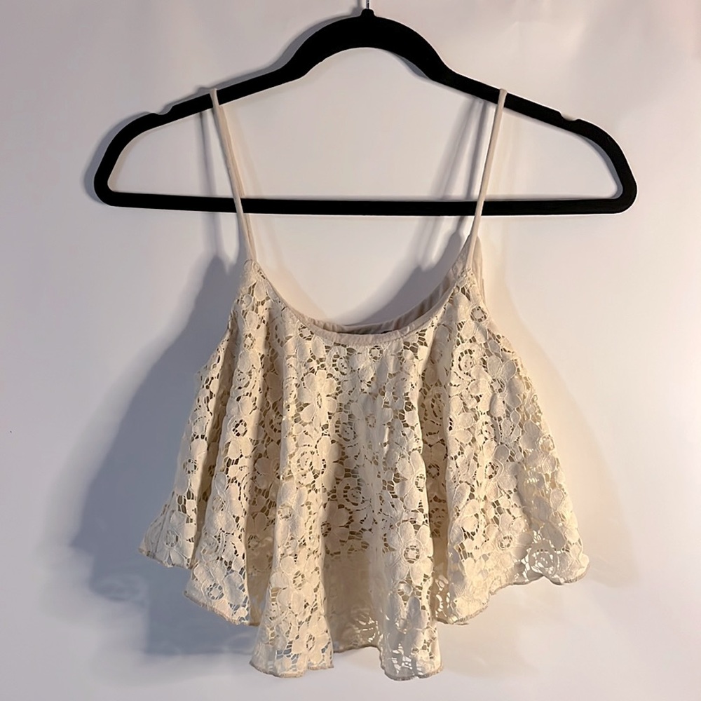 Cute summer crop tank top with floral design - Size: Medium
